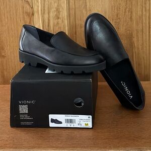 Vionic Black Leather Slip-On Loafers new w/o tags in original box.